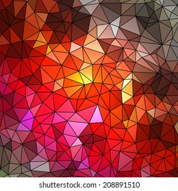 Abstract geometrical multicolored background consisting of bright triangular elements arranged on a black background. Vector illustration.