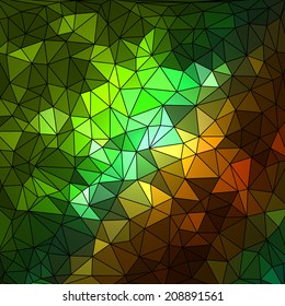 Abstract geometrical multicolored background consisting of bright triangular elements arranged on a black background. Vector illustration.