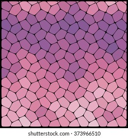 Abstract geometrical multicolored background consisting of geometric elements arranged on a black background. Vector illustration. Pink, violet, purple colors. 