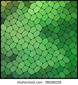 Abstract geometrical multicolored background consisting of geometric elements arranged on a black background. Vector illustration. Green color. 