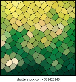 Abstract geometrical multicolored background consisting of geometric elements arranged on a black background. Vector illustration. Yellow, green colors. 