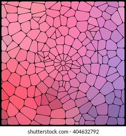 Abstract geometrical multicolored background consisting of geometric elements arranged on a black background. Vector illustration. Pink, violet colors. 