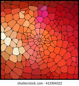 Abstract geometrical multicolored background consisting of geometric elements arranged on a black background. Vector illustration. Red, orange colors. 