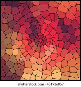 Abstract geometrical multicolored background consisting of geometric elements arranged on a black background. Vector illustration. Red, orange, yellow colors. 