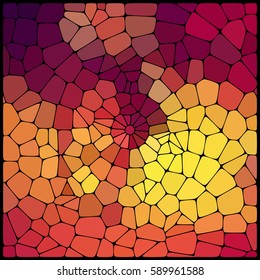 Abstract geometrical multicolored background consisting of geometric elements arranged on a black background. Vector illustration. Yellow, orange, red, brown colors. 