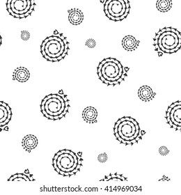 Abstract geometrical neutral seamless pattern with ornamental spiral elements. Template for design and decoration