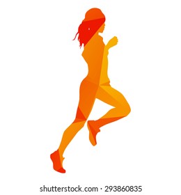 Abstract geometrical orange running woman