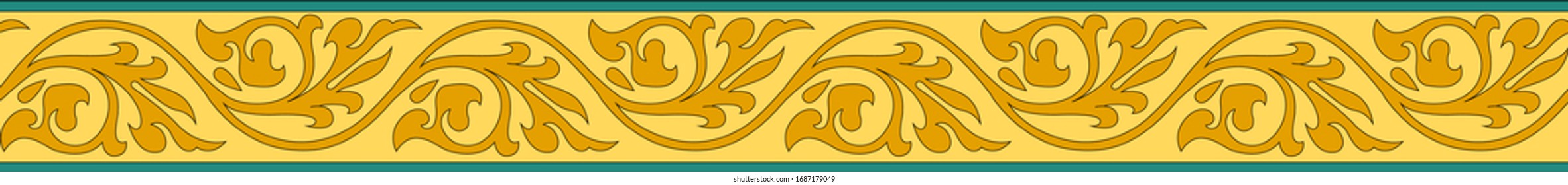 Patrón de borde paisajístico geométrico abstracto con fondo amarillo