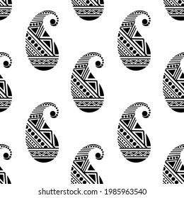 Abstract geometrical paisley damask pattern on white