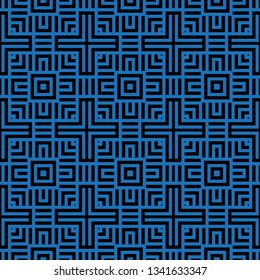 Abstract geometrical pattern with black and blue thick lines, a rhombus. Chevron seamless background. Modern graphic texture. Vector illustration.