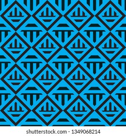 Abstract geometrical pattern with black and blue thick lines, a rhombus. Chevron seamless background. Modern graphic texture. Vector illustration.