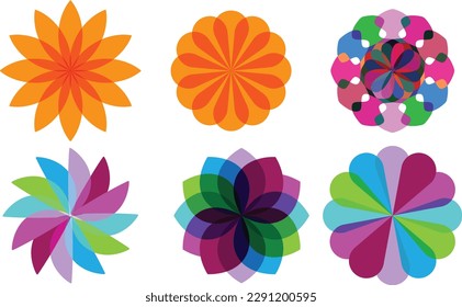 Resumen del patrón geométrico del icono floral fijado en un fondo blanco, ilustración vectorial