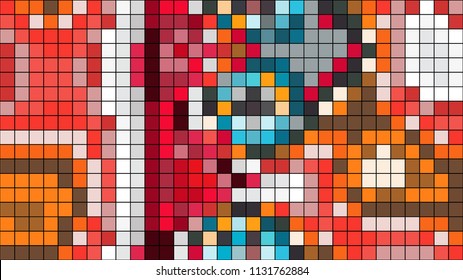 Abstract geometrical pattern formed by squares of different colors. Vector illustration in pixel art style. Colorful  mosaic background. Creative geometric wallpaper.