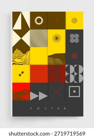 Abstractas patrón geométrico. Mosaico. Composición artística. Fondo del paisaje. Ilusión óptica. Plantilla de diseño de la cubierta. Vector para folleto, póster, tarjeta, presentación, volante o Anuncio.