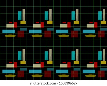 Abstract geometrical pattern with square and oval with checks background