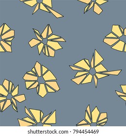 Abstract geometrical pattern. Yellow geometrical flowers. 