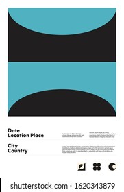 Abstract geometrical poster design layout with editable text and graphics. Swiss geometry composition artwork with simple vector shapes. Useful for poster design, presentation backdrop, A4 size flyer.