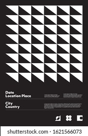 Abstract geometrical poster design layout with editable text and graphics. Swiss geometry composition artwork with simple vector shapes. Useful for poster design, presentation backdrop, A4 size flyer.