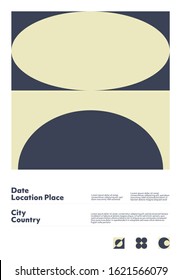 Abstract geometrical poster design layout with editable text and graphics. Swiss geometry composition artwork with simple vector shapes. Useful for poster design, presentation backdrop, A4 size flyer.