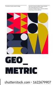 Abstract geometrical poster design layout with editable text and graphics. Swiss geometry composition artwork with simple vector shapes. Useful for poster design, presentation backdrop, A4 size flyer.