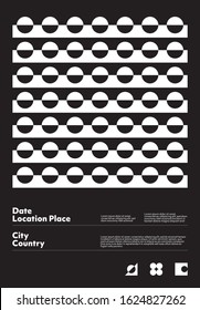 Abstract geometrical poster design layout with editable text and graphics. Swiss geometry composition artwork with simple vector shapes. Useful for poster design, presentation backdrop, A4 size flyer.