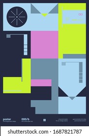 Abstract geometrical poster design layout with editable text and graphics. Geometry composition artwork with simple vector shapes. Useful for poster design, presentation backdrop, A4 size flyer.