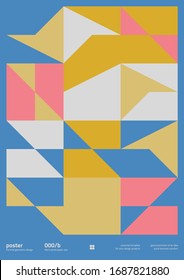 Abstract geometrical poster design layout with editable text and graphics. Geometry composition artwork with simple vector shapes. Useful for poster design, presentation backdrop, A4 size flyer.
