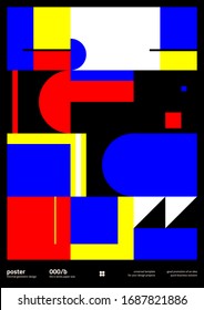 Diseño de afiches geométricos abstracto con texto editable y gráficos. Dibujo de composición geométrica con formas vectoriales simples. Útil para el diseño de afiches, fondo de presentación, volante tamaño A4.