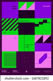 Abstract geometrical poster design layout with editable text and graphics. Geometry composition artwork with simple vector shapes. Useful for poster design, presentation backdrop, A4 size flyer.