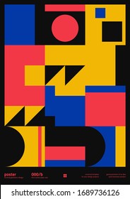 Abstract geometrical poster design layout with editable text and graphics. Geometry composition artwork with simple vector shapes. Useful for poster design, presentation backdrop, A4 size flyer.