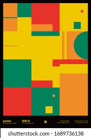 Abstraktes geometrisches Plakatdesign mit bearbeitbarem Text und Grafiken. Geometrische Kompositionskunst mit einfachen Formen der Vektorillustration. Nützlich für Poster-Design, Präsentation Hintergrund, A4 Größe Flyer.