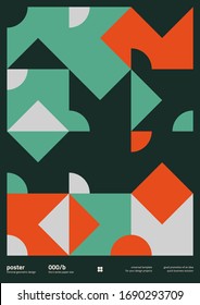 Abstract geometrical poster design layout with editable text and graphics. Geometry composition artwork with simple vector shapes. Useful for poster design, presentation backdrop, A4 size flyer.