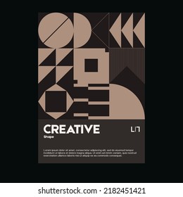 Abstract geometrical poster design layout with editable text and graphics. Swiss geometry composition artwork with simple vector shapes. useful for poster art, magazine front page, decorative print.
