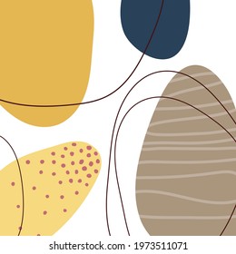 Abstract geometrical poster. Hand drawn various shapes. Minimal poster with different shapes, textures, lines. Modern illustration in vector. For wall art decoration, postcard, cover design, prints.