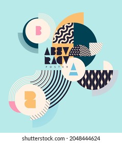 Abstract geometrical poster template. Cover of patterned and striped shapes.  