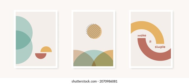 Resumen de la colección de afiches de formas geométricas redondeadas. Cita inspiradora. Decoración minimalista de la pared, impresión o postal. Ilustración vectorial, diseño plano