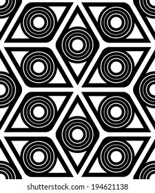 Abstract geometrical seamless background.  Repainting tiles of rhombuses and circles.