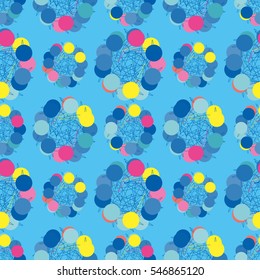 Abstract geometrical seamless pattern with circles. Funny unusual design for clothes, wrap, cards, textile, postcards. 