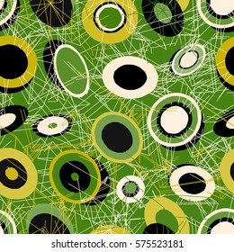 Abstract geometrical seamless pattern with circles. Funny childish design for clothes, wrap, congratulation cards, textile, postcards.
