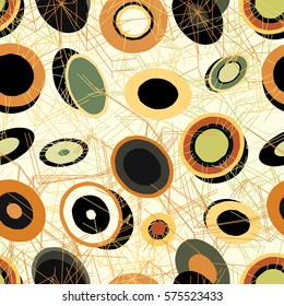 Abstract geometrical seamless pattern with circles. Funny childish design for clothes, wrap, congratulation cards, textile, postcards.