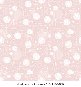 Abstract geometrical seamless pattern, memphis style background, hand drawn - great for textiles, wallpapers, banners, wrapping - vector design
