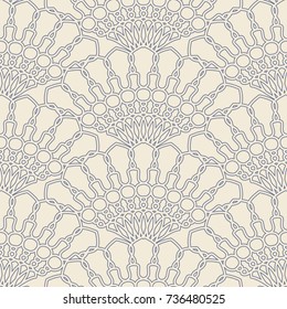 Abstract geometrical seamless pattern of scale shaped ornate elements. Stylized outline wallpaper of fan shaped decorations. Oriental arch ornament. Fashion textile design. Vector illustration.