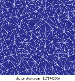 Abstract geometrical seamless pattern. Spider's web. Cobweb. Net. Network. Seamless triangles. White broken lines on the blue background. Vector illustration.
