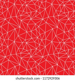 Abstract geometrical seamless pattern. Spider's web. Cobweb. Net. Network. Seamless triangles. White broken lines on the red background. Vector illustration.