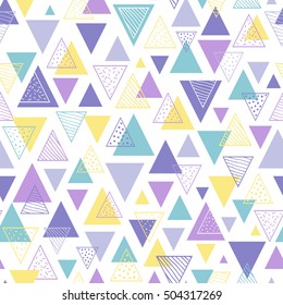 Abstract geometrical seamless pattern. Vibrant triangles shapes on a white background. Colorful vector illustration. 