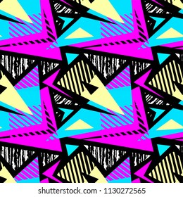 Abstract geometrical seamless rough grunge pattern, modern design template.Hipster painted style texture, poster with different doodle  lines and overlapping brush strokes.Urban bright textiles sample