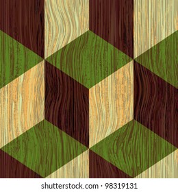 Abstract  geometrical shapes colored wooden textured background. Seamless pattern. Vector.