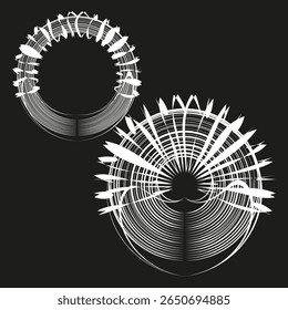 Abstract geometrical shapes. Intersecting circular pattern. Vector decorative illustration. Mechanical cogwheel motif.