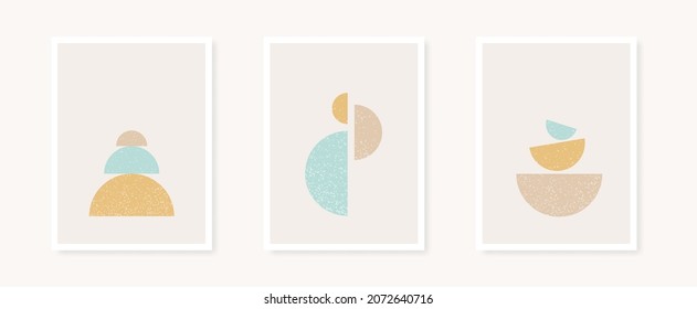 Abstract geometrical shapes poster collection. Textured semi circles. Minimalist wall decoration, print or postcard. Nordic style. Vector illustration, flat design