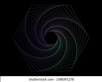 Abstract geometrical shapes twirling towards the center